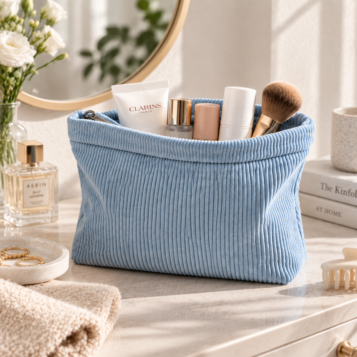 Soft Corduroy Cosmetic Organizer Bag