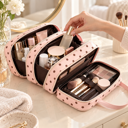 3-Layer Polka Dot Makeup Bag