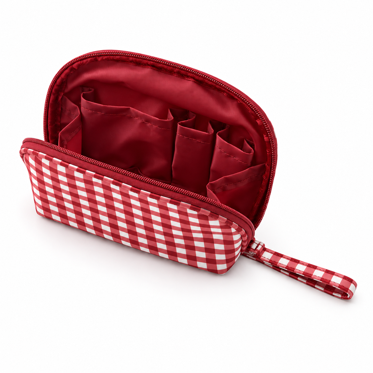 Waterproof Gingham Double-Layer Cosmetic Bag